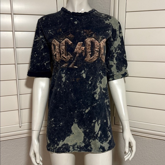 AC/DC Vintage Wash Distressed Graphic Tee Dress | Rocker Grunge Festival Style - Picture 2 of 11